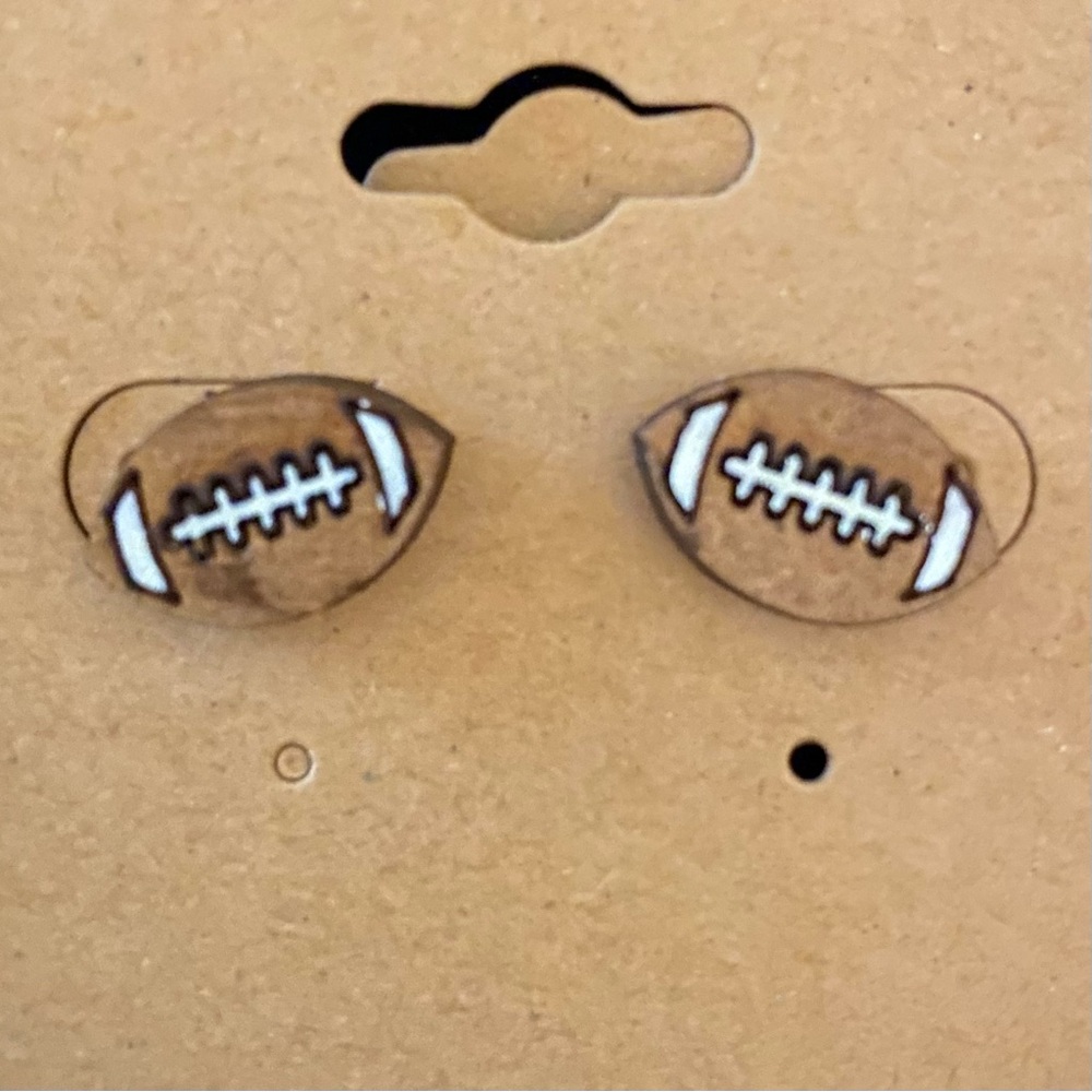 Handmade Wood Stud Football Earrings